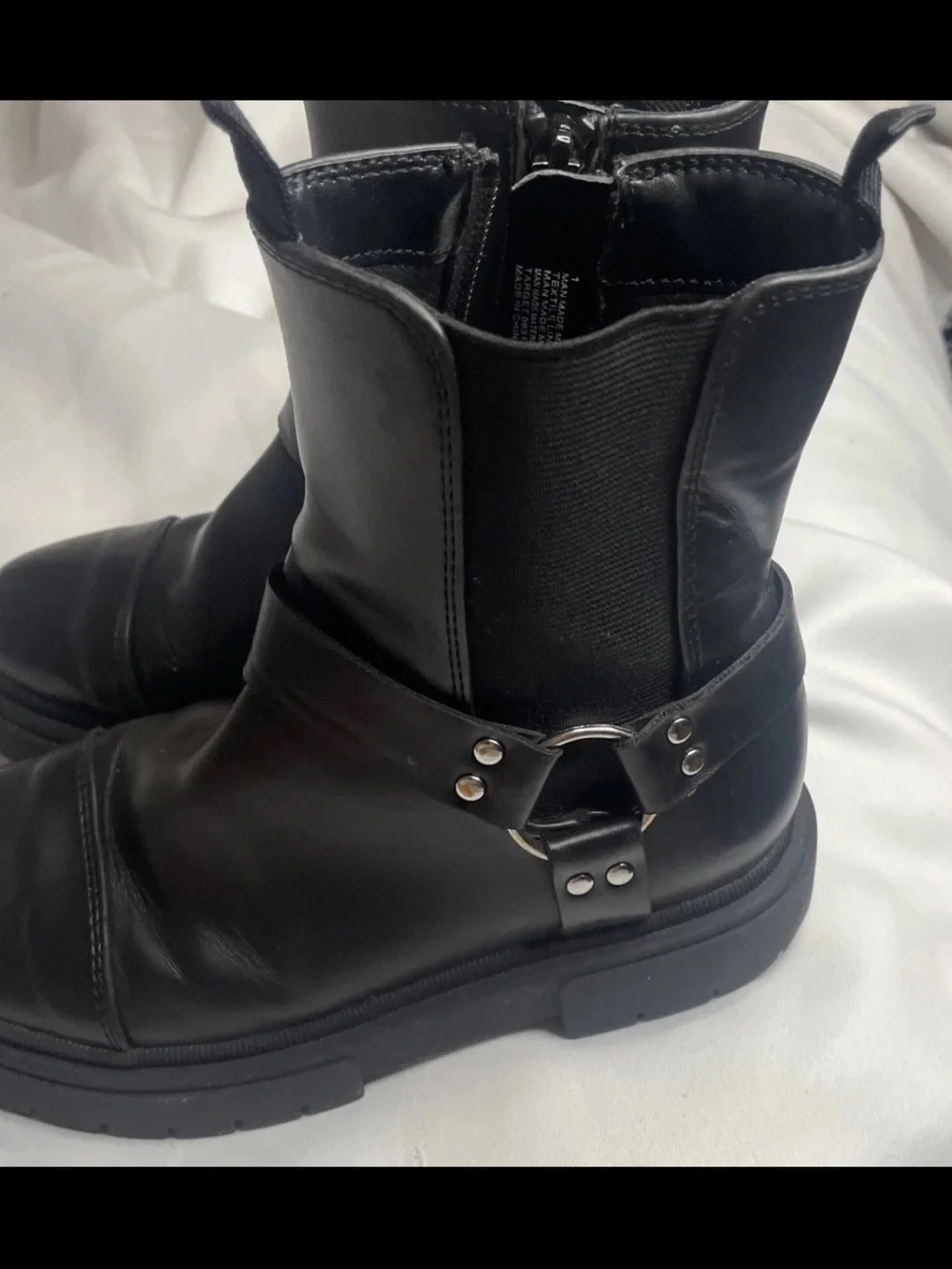 SIZE 1Y- Girls-BLACK ZIP UP BOOTS ART CLASS BUCKLE CROSBY BOOTS STRETCH